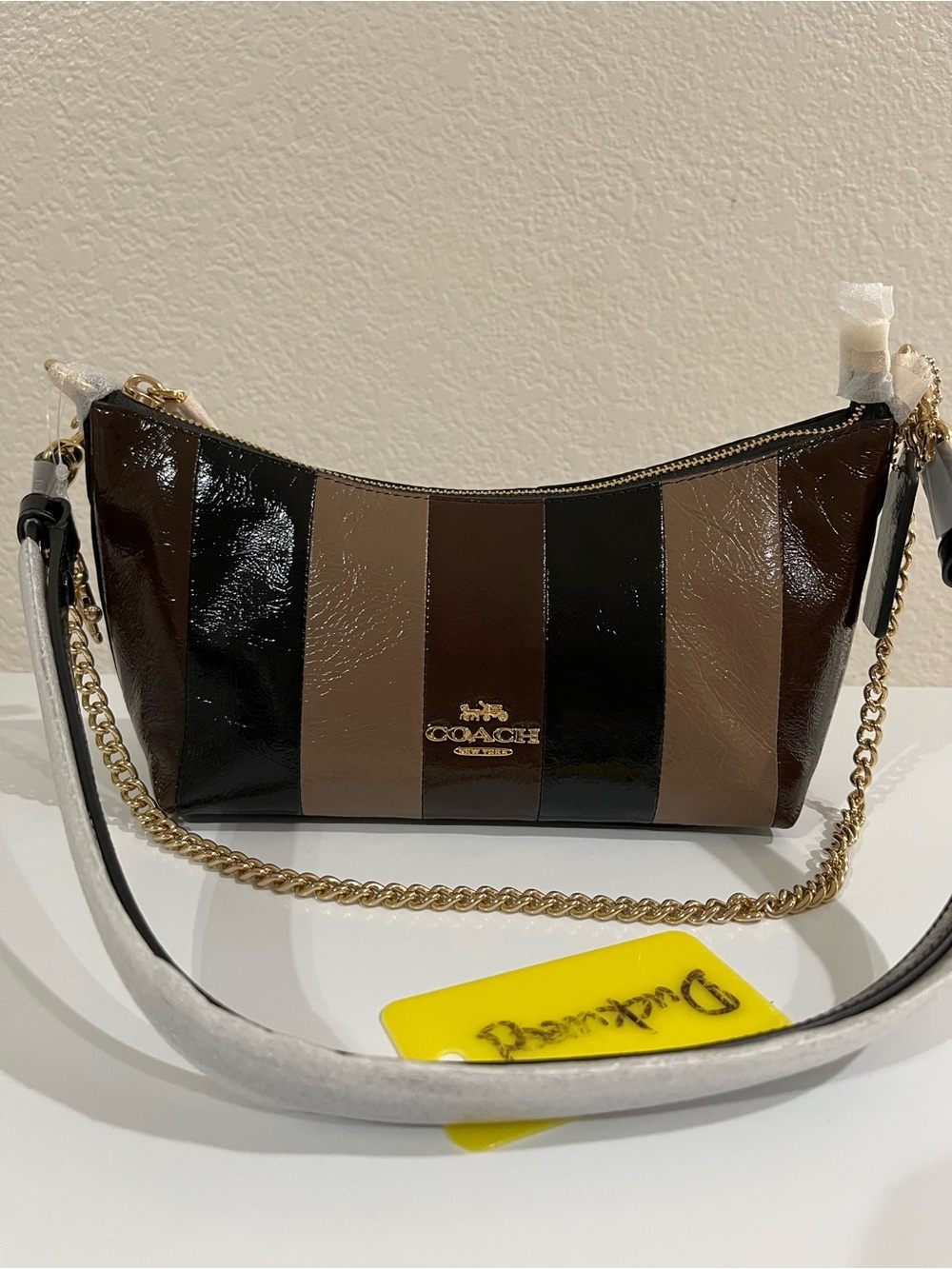 Coach Caitlin Shoulder Bag With Striped Patchwork NWT